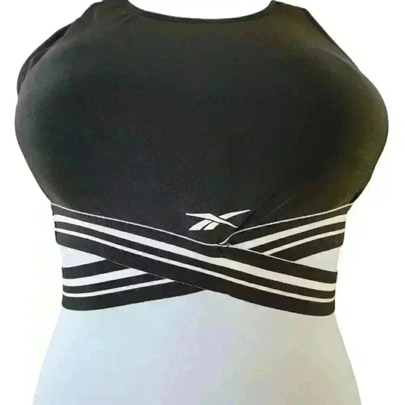 Reebok Women's Striped-Trim Swim Racerback Bikini Swim Top Black Size Large NWT - Picture 4 of 10